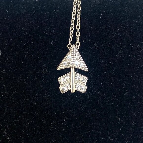 Sterling Silver 925 ATI Very Dainty Tiny Round CZ Arrow Pendant Necklace 18" - Picture 7 of 16